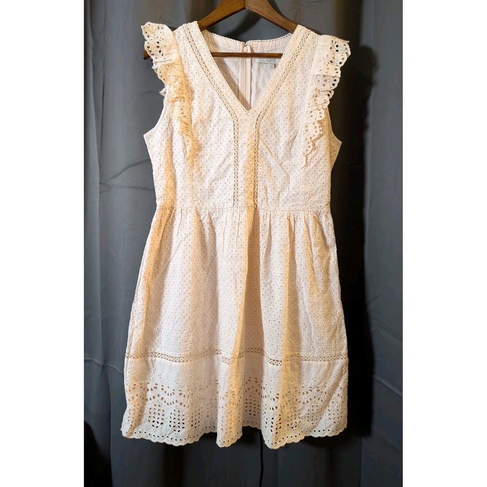 LOFT Women's Light Pink Lace Eyelet Dress Size 8 Sleeveless Fit &‎ Flare
